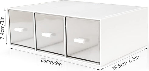 Stackable Desk Drawer Organizer, Large 3 Drawers Plastic White Organizers for Home, School, Office