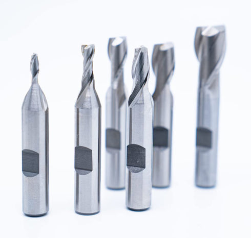Single End 2 Flute End Mill Set - 6PCS with 3/8" Shank, Plastic Stand