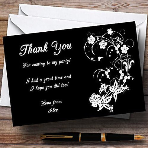 The Card Zoo Black White Floral Personalized Party Thank You Cards