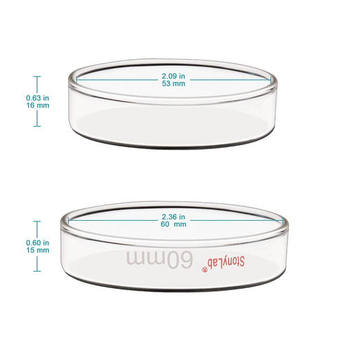 stonylab 10pk Glass Petri Dishes, 60x15 mm Autoclavable Borosilicate Glass Cell Culture Dishes