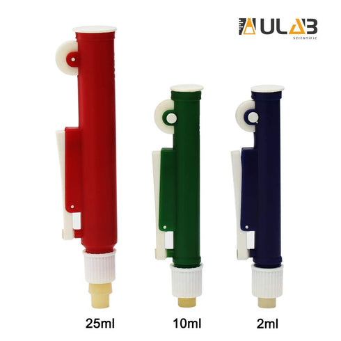 ULAB Scientific Pipette Pumps Set of 4: 2ml Blue, 5ml Yellow, 10ml Green, 25ml Red, Fit Plastic or Glass