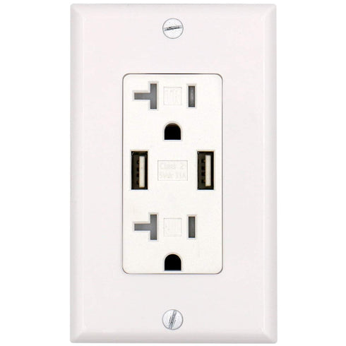 Baomain USB Outlet, Type A USB Wall Charger Outlet, Tamper Resistant, 3.1A 5VDC, 15A 120VAC, White