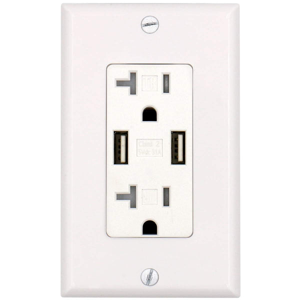 Baomain USB Outlet, Type A USB Wall Charger Outlet, Tamper Resistant, 3.1A 5VDC, 15A 120VAC, White