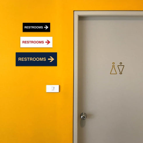 Signs ByLITA Basic Restrooms Right Arrow Sign - Durable Material with Strong Adhesive Tape (Brushed Silver) - 1 Pack