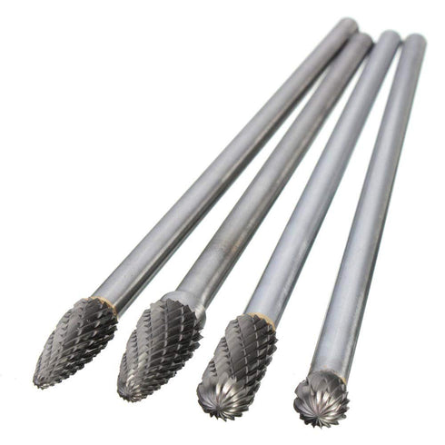 Yakamoz Set of 4Pcs 5.9-Inch Long Tungsten Steel Solid Carbide Rotary Burrs, 6mm Shank for Rotary Tool