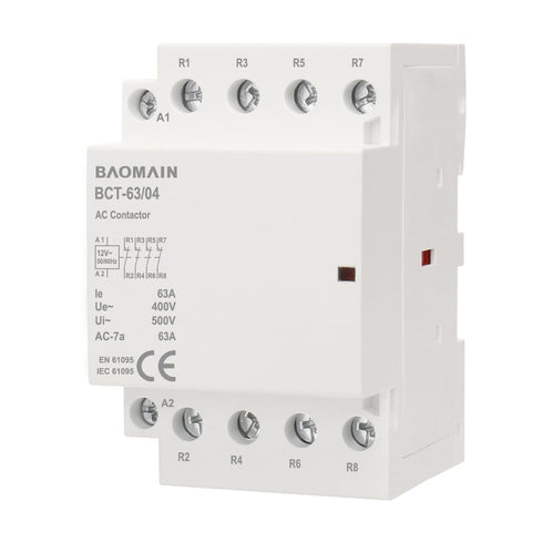 Baomain Normally Closed AC Contactor, 63A 4 Pole Universal Circuit Control, 35mm DIN Rail Mount