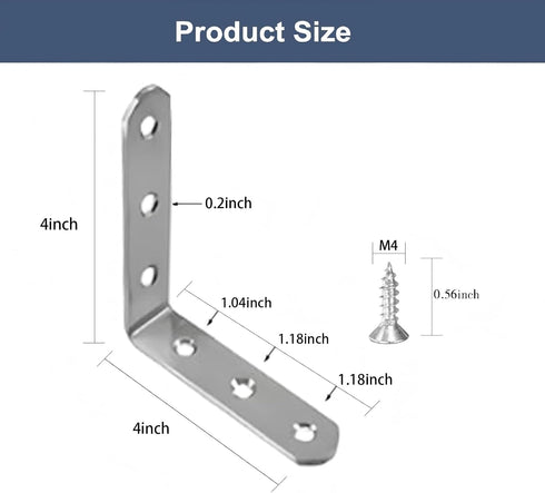 Fjxxxn 10 Pack 4x4 Inch 90 Shelf Brackets - Stainless SteelHeavy Duty L Brackets for Wood, Degree Corner Braces & Wall