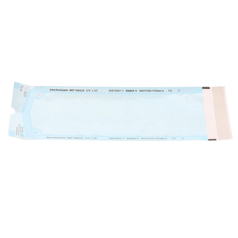 100523 3.50" 10" 200/Bx Aira PurGuard Paper/Blue Film Self-Sealing Sterilization Pouches X