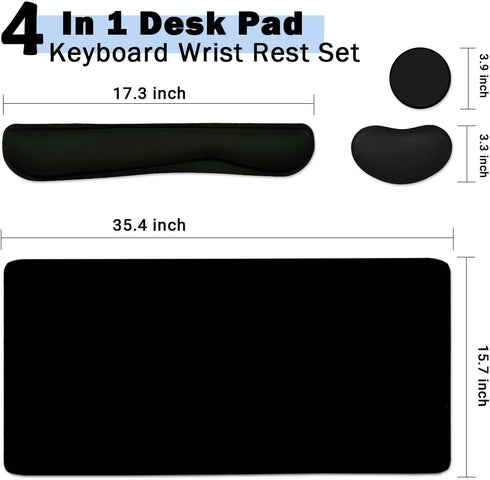 Large Mouse Pad and Keyboard Wrist Rest, 4-in-1 Gaming Desk Pad with Wrist Support, Black Desk Mat for Home Office Study