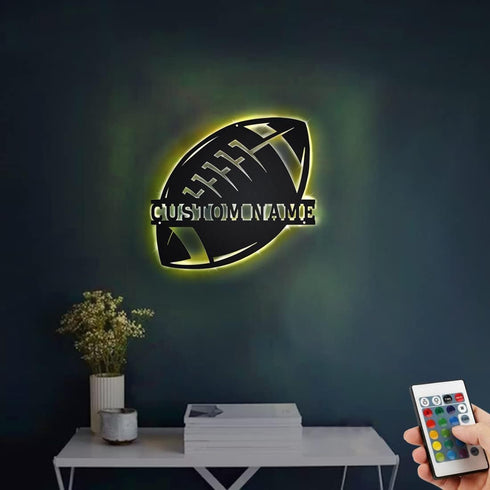 SweetJECCU 16 Personalized Custom Name Football with LED Night Light, Neon Light Wall Sign Colors Changing with Remote