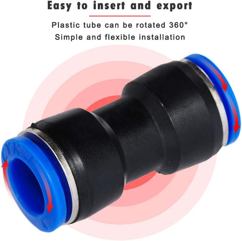 Straight Push Connectors, 12 X 4mm to 4mm Quick Release Pneumatic Connectors for Air Line Fittings (5/32, 2 Way)