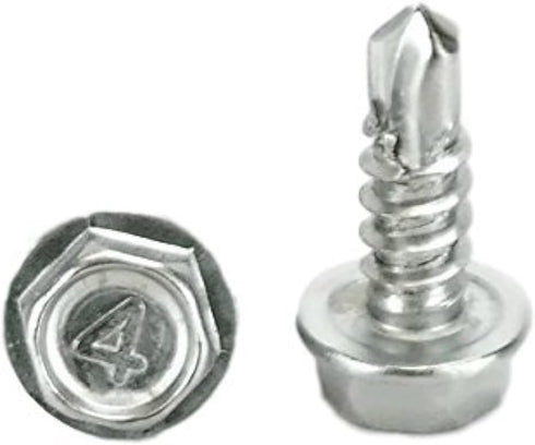 Stainless N.8 x 1/2 Inches Hex Washer Head Self-Drilling Sheet Metal Tek Screws, 100 Pieces