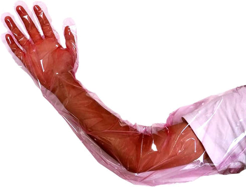50Pcs Disposable Soft Plastic Film Gloves, Full Arm Livestock Gloves 35.5inch for Field Dressing & Insemination