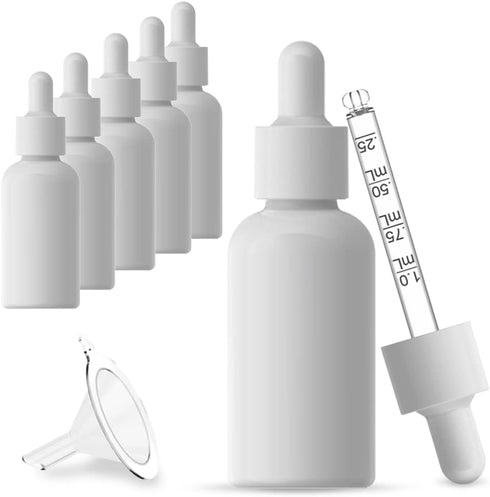1oz White Coated Eye Glass Dropper Bottles (30ML) with White Cap and
