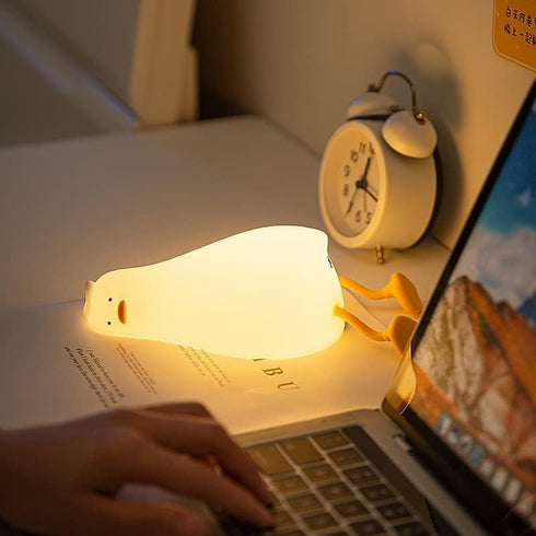 Generic 3 Dimmable 30-Minute LED Lying Flat Duck Night Light, Rechargeable Touch Control Bedside Lamp with Brightness