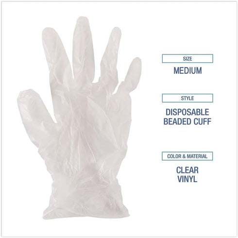 BWK361MBX 3.6 (100/Box) Boardwalk mil Powder/Latex-Free Exam Vinyl Gloves - Medium, Clear