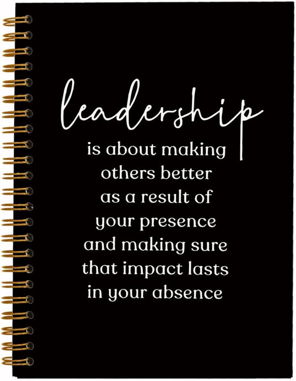 Leadership Definition Notebook Journal, Best Gifts for Work Office School, Black Hardcover Spiral Notebook