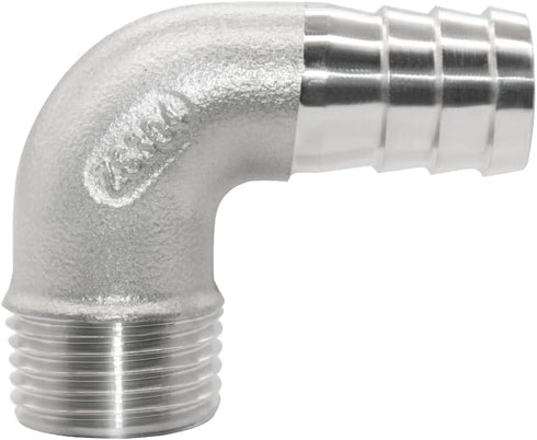 Joywayus Stainless Steel Hose Fitting, 90 Degree Elbow, 5/8" Barb x 1/2"NPT Male Pipe for Water/Fuel/Air