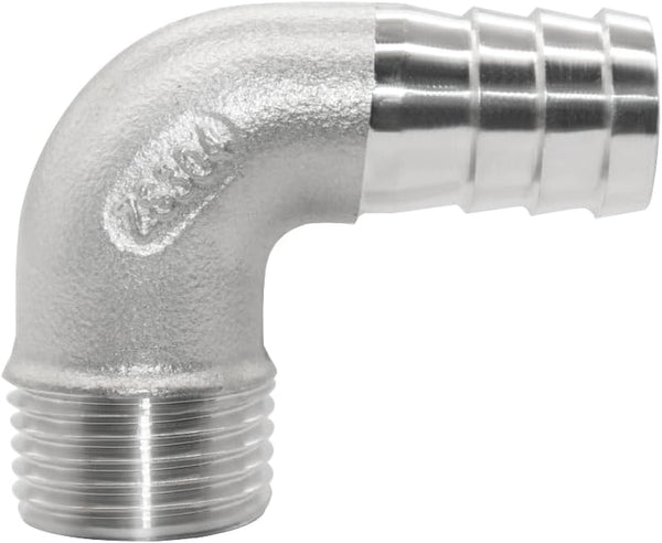 Joywayus Stainless Steel Hose Fitting, 90 Degree Elbow, 5/8" Barb x 1/2"NPT Male Pipe for Water/Fuel/Air