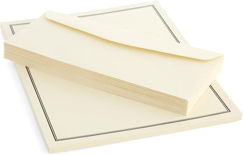Set 48-Pack) Premium Stationery Paper with Envelopes (Ecru and Black