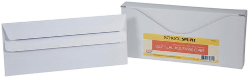 School Smart Self-Seal Envelopes, Number 10, 24 lb, White, Pack of 50