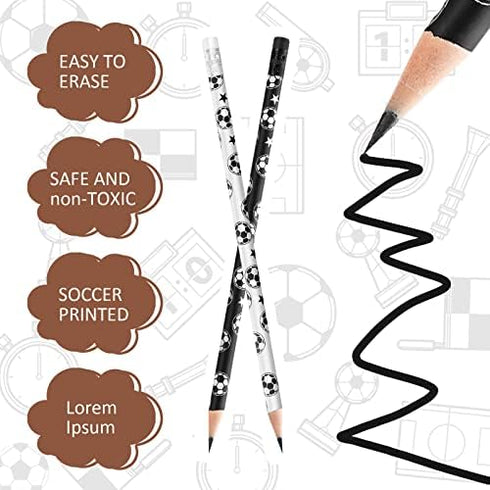 Soccer Pencils, Sports Pencils with Eraser, Unsharpened Wooden Pencils for Kids, 36 Pieces for School Supplies
