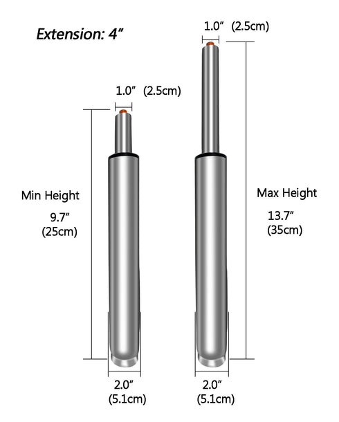 9.7" to 13.7" Long Adjustable Gas Lift Cylinder Tube for Office Chair Stool Replacement Parts,Heavy Duty Hydraulic Pneumatic Cylinder Shock Piston (4"Stroke)