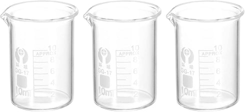 PATIKIL 3Pcs 10ml Low Form Glass Beaker, 3.3 Borosilicate Glass Measuring Cups with Spout for Kitchen Lab