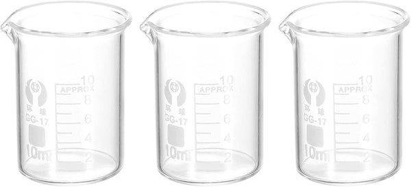 PATIKIL 3Pcs 10ml Low Form Glass Beaker, 3.3 Borosilicate Glass Measuring Cups with Spout for Kitchen Lab