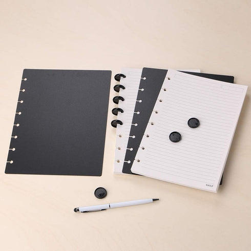 Eagle Discbound A5 Notebook, Customizable Refillable Loose Leaf Planner, Junior Size, Poly Cover, 60 Sheets Ruled/Lined Pages (Black)