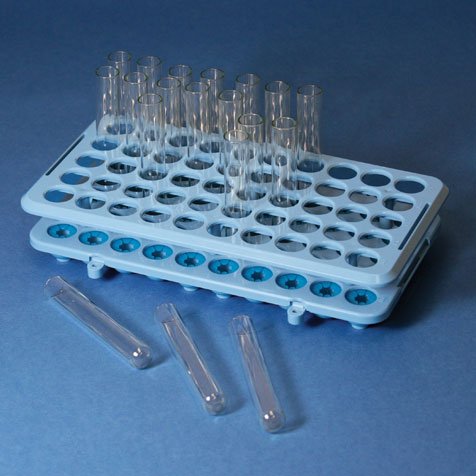 Globe Scientific Tube Rack with Grippers, 50-Place, 17mm Tubes, Blue, Autoclavable