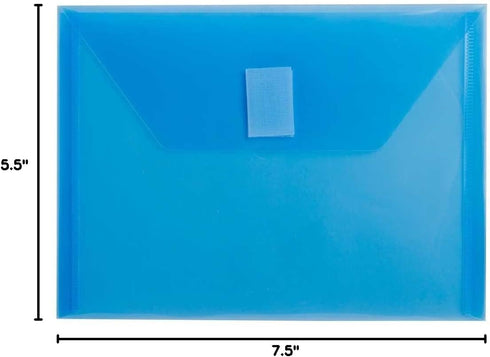 JAM PAPER Plastic Envelopes with Hook & Loop Closure - Index, 5 1/2 x 7 1/2, Blue, 12/Pack