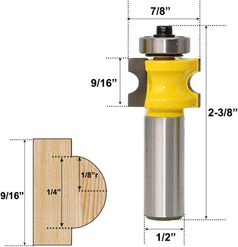 Set 5 Set 1/8" 3/16" 1/4" 5/16" 3/8" 1/2 Inch of Half Round Bullnose Router Bits Woodworking Milling Cutter Tool