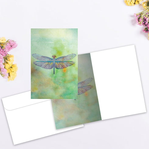 Tree-Free Greetings Vibrant Dragonfly All Occasion Cards, 12 Recycled 4x6 Notecards & White Envelopes