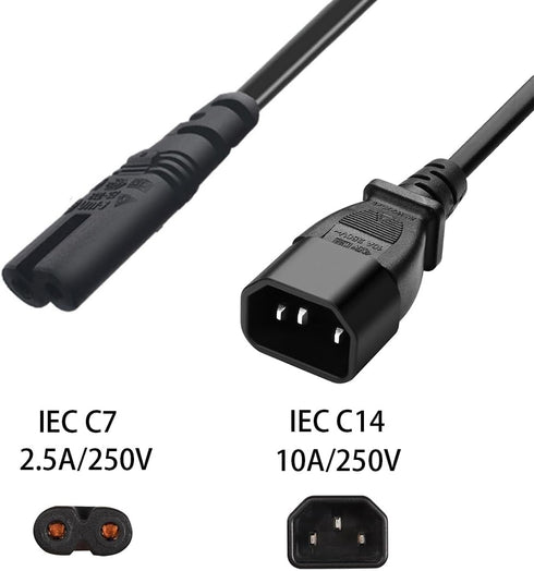 Strhowill 2m C14 C7 (Figure-8) 10A 250V, (2M C14 C7 Short AC Power Cord, Plug to Socket, Compatible with Laptop