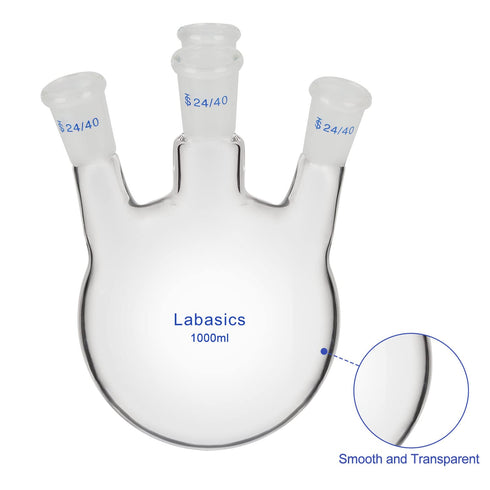 4 Neck Round Bottom Flask RBF, Heavy Wall Borosilicate Glass, 1000 ml, 4 Bevel Necks, 24/40 Joint