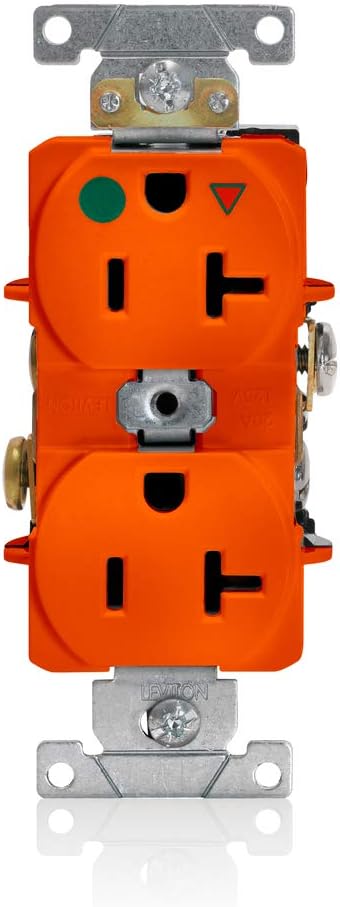 Leviton 8300-OIG 20-Amp, 125V Hospital Grade Duplex Receptacle, Narrow Body, Isolated Ground, Orange