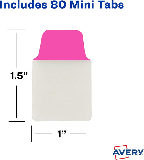 Avery Mini Ultra Tabs, 1" x 1.5", 2-Side Writable, Assorted Neon Colors, 80 Repositionable Tabs