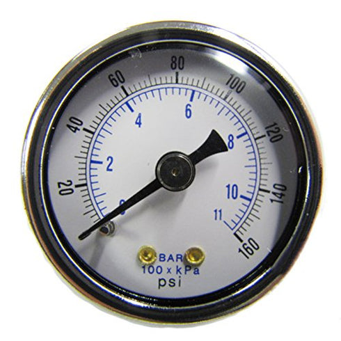 PIC Gauges 102D-158F Center Back Mount Dry Pressure Gauge, 1.5" Dial, 0/160 psi Range