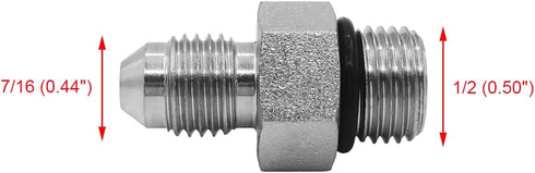 (4-PACK) 6400-04-05-O Hydraulic Hose Adapter Fitting 1/4" Male JIC 37° Flare (7/16"-20UNF) × 5/16" Male O-Ring Boss (1/2"-20UNF) SAE Straight Pipe Joints Tube Connector Carbon Steel by BEITERSTOE