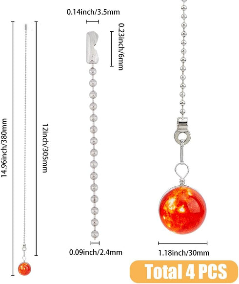 4Pcs 4 Ceiling Fan Pull Chain Universe Decorative Lamp Pull Extension Color Glass Fan String Pendant Extender with Ball