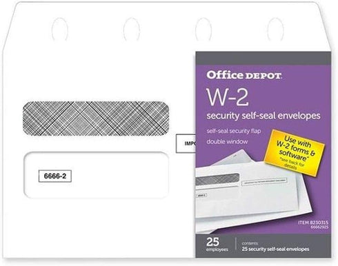 Office Depot Brand Double-Window Self-Seal Envelopes, 9 1/4" x 5 5/8", Pack of 25 for W-2 Forms