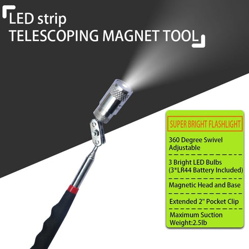 Set, 3Pcs 4Pcs Telescoping Magnetic Pickup Tool Round and Square Inspection Mirror Telescoping with LED Lights, Magnet