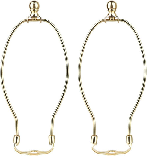 Helunsi 8 Inch Lamp Harp, 2 Set Gold Lamp Shade Holder with Finial, DIY Replacement Adapter for Table & Floor Lamps