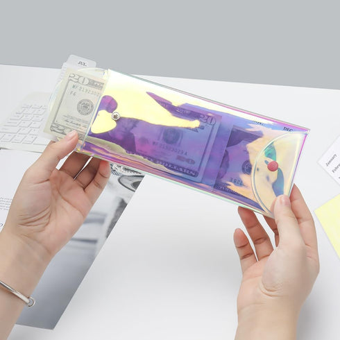 Cash Envelopes Wallet Set with Clear Rainbow Wallet, 6PCS Cash Divider, Pocket Cash Envelopes, and Tab Stickers for