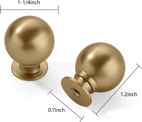 10 Pack 1-1/4 Inch Solid Brushed Brass Cabinet Knobs Large Heavy Duty Gold Drawer Knobs Kitchen Cabinet Hardware