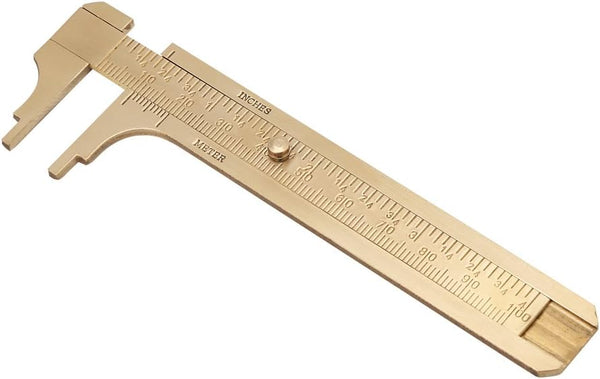 Handy Sliding Double Scales Vernier Caliper Ruler, Measuring Tool mm/inch, Brass Pocket Ruler 100mm