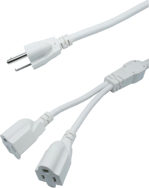 3 Prong Extension Cord Splitter, Indoor Outdoor 1.5 FT Power Cord Splitter 1 to 2, White