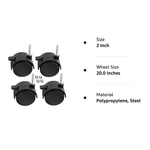DICASAL 2" Shelving Caster, Swivel Stem Caster Wheel with 1/4" - 20 x 1" Thread Stem for Small Shelf and Furniture Pack of 4(with Brakes)