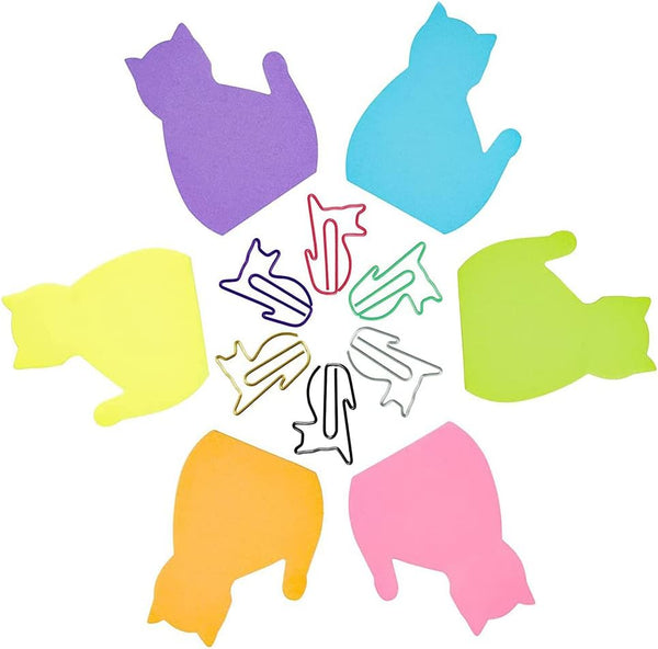 Cat Lover Gifts for Women, Cat Sticky Notes Set, Cat Paper Clips, Office Supplies for Cat Lovers, Book Annotation
